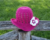 Girls crochet fucshia summer hat, cotton  hat, handmade, spring hat, sun hat, crochet cap