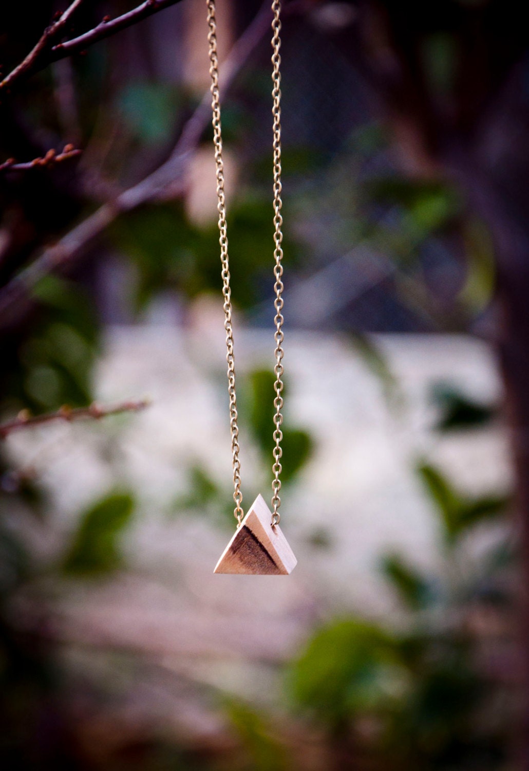 Triangle Necklace, indie wooden triangle, delta