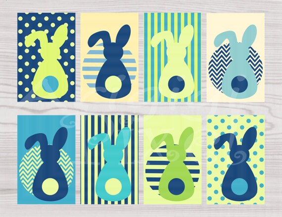 Blue Green Printable Gift Tag Easter Bunny in Spring Colors Instant Download PNG file PDF file Il_570xn