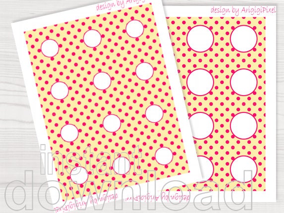 printable circles yellow pink polka dot background 1 in circle 1,5 in circle party printables instant download PDF file ready to print Il_570xn
