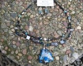 Beautiful turquoise, black and grey, Sea Sediment Jasper  pendant neckace & earring set.