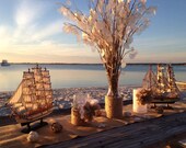 Decor holders for centerpiece, candle, or other items- nautical beach style with burlap, lace, rope, twine...