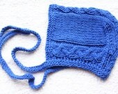 lovingly handmade knitted soft, breathable cotton baby boy bonnet, blue, newborn, 0-6 months, hat,  cables, spring, summer ready to ship