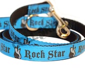 Rock Star Guitar Blue 4 foot Nylon Dog Leash with D-ring