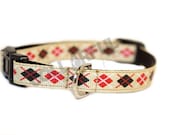 Argyle Beige/Black/Red Small Nylon Adjustable Buckle Dog/Cat Collar