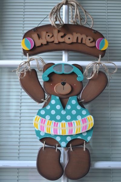Summer Swimsuit Outfit for Welcome Bear, Handmade, Home Decor, Door Hanger, Swimming, Beach, Wall Hanging
