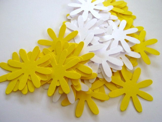 50 Large Yellow and White Daisy Flower Punches Punch Outs Die Cuts confetti embellishments