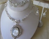Handmade For You 3 Piece Ladies Jewelry Set Bridal Wedding Necklace Bracelet Earrings Pendant Rhinestone Crystal Pearl Silver Toggle Clasp