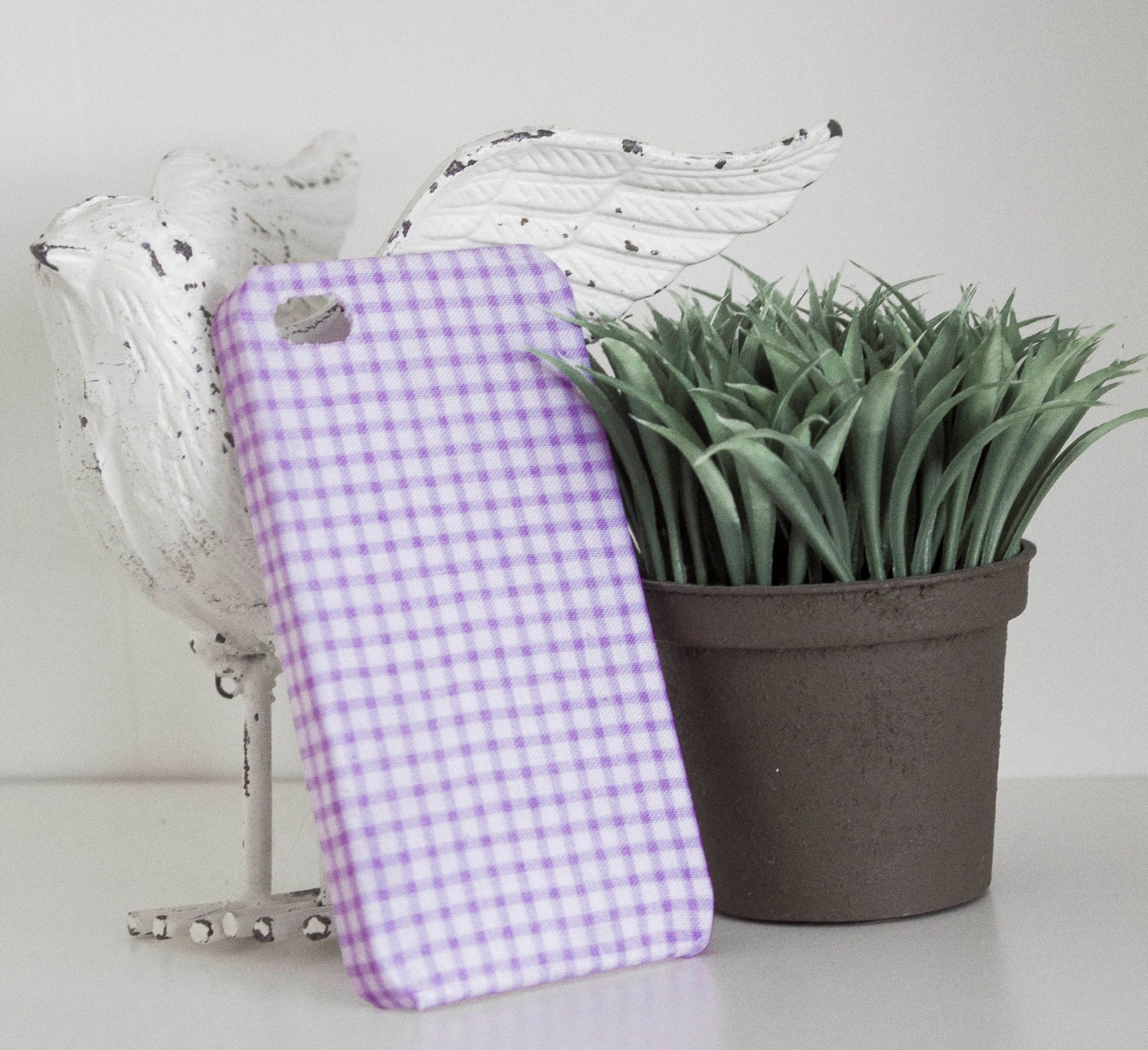 Gingham and summer inspired print fabric covered case for IPhone 4/4S, IPhone 5 and Samsung Galaxy S3. Imogen