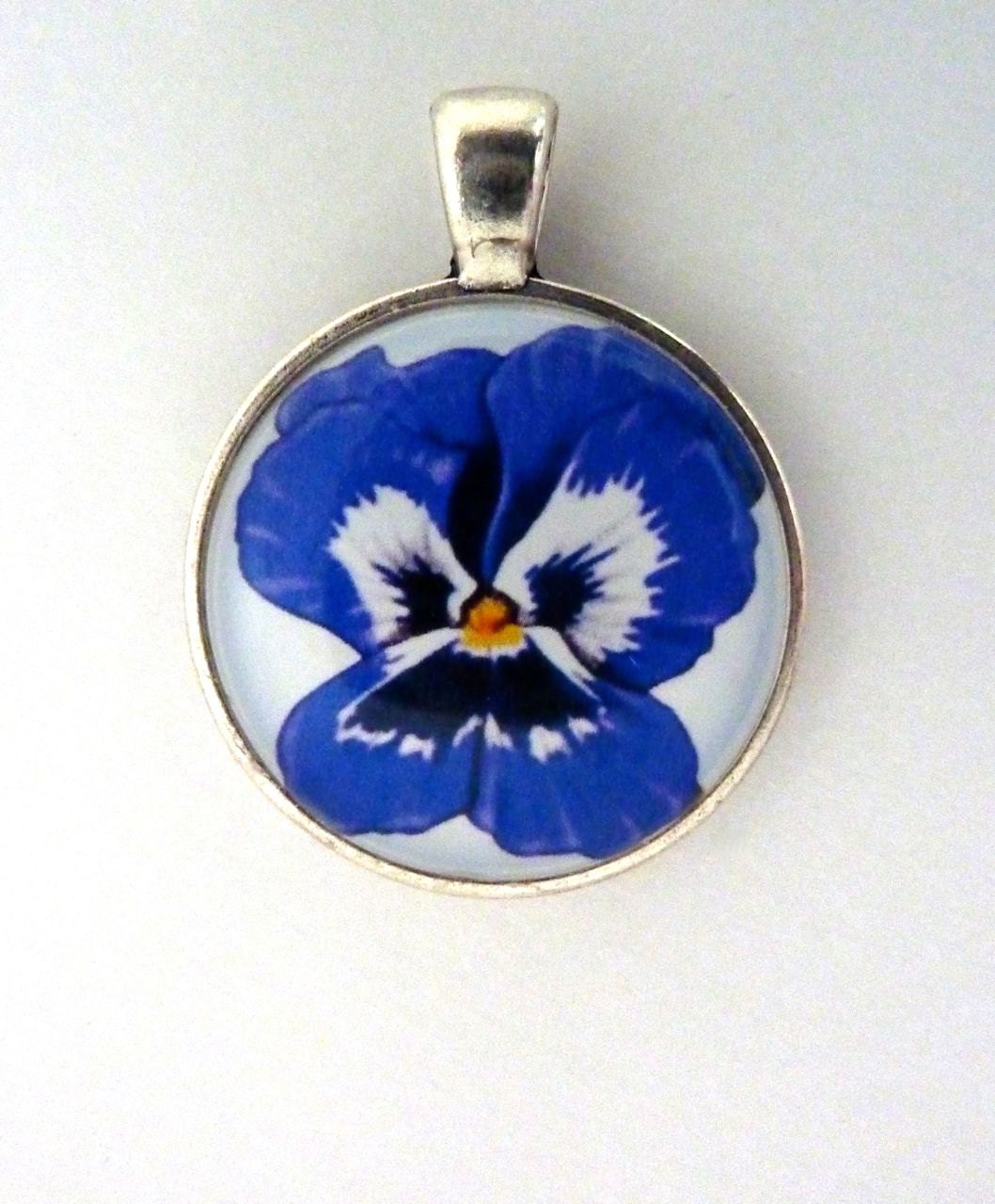 Pansy necklace art pendant Tri Delt charm Tri Delta flower sorority jewelry. Ball chain included.