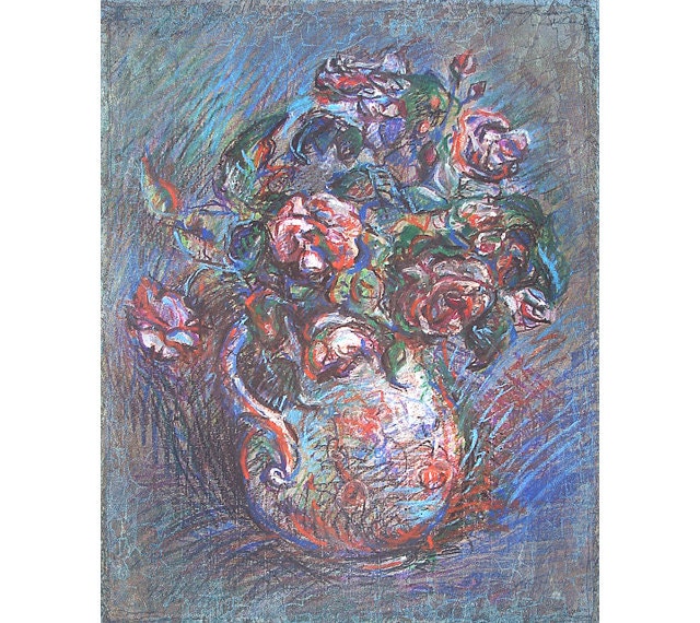 Roses in a vase - 8x10 - flowers - floral still life - print from original pastel painting - home decor - shabby chic - provence - romantic