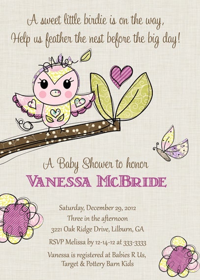 Patchwork Bird Feather the Nest Baby Shower Invitation - Printable Il_170x135