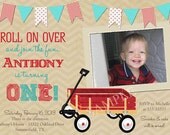 Vintage Look Little Red Wagon 1st Birthday Party Invitations - printable Il_170x135