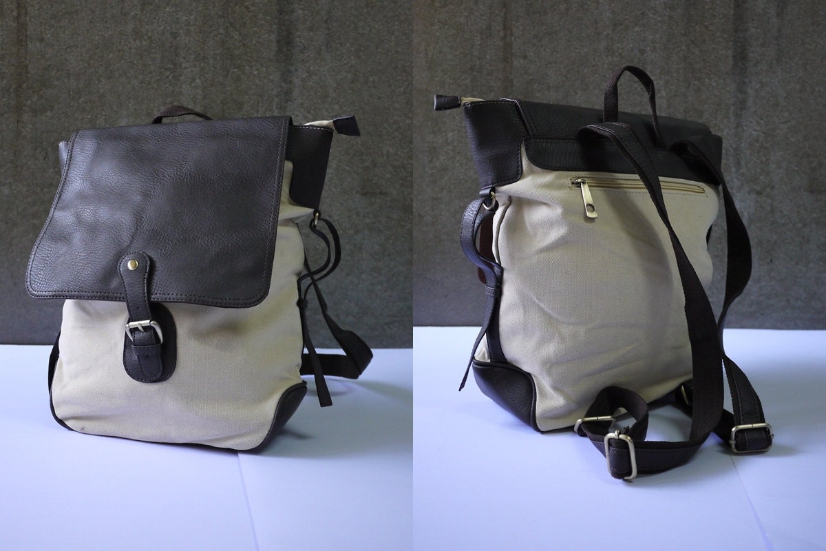 Natural Color Cotton Canvas Men Women Backpack/ School Bag/Laptop Bag/ Work Bag/Casual Bag/All Purpose Bag/ Travel Bag - BP001