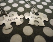 Personalized Puzzle Piece Necklace Duo - Hakuna Matata - Hand Stamped Stainless Steel SHIPPED in 10-14 Days, SHIPPING TIME 3-5 Days