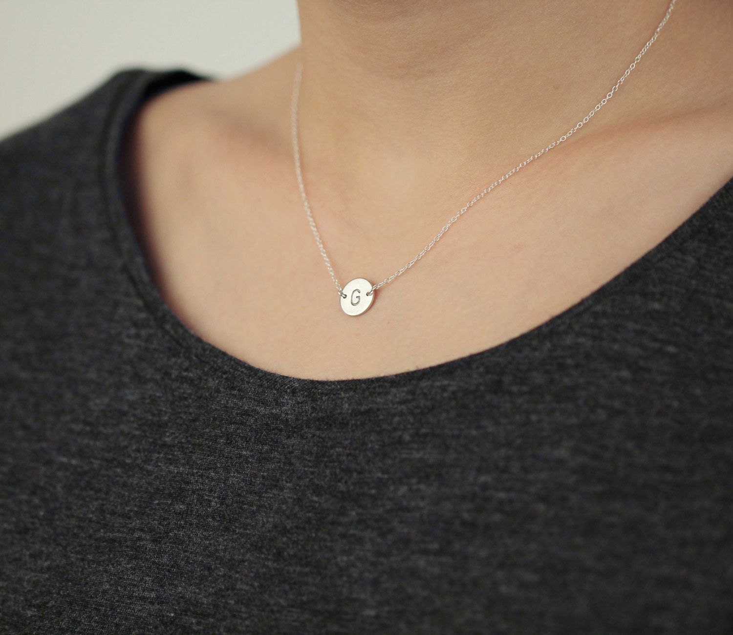 Sterling silver hand stamped circle initial  - sterling silver circle necklace - Personalized Jewelry