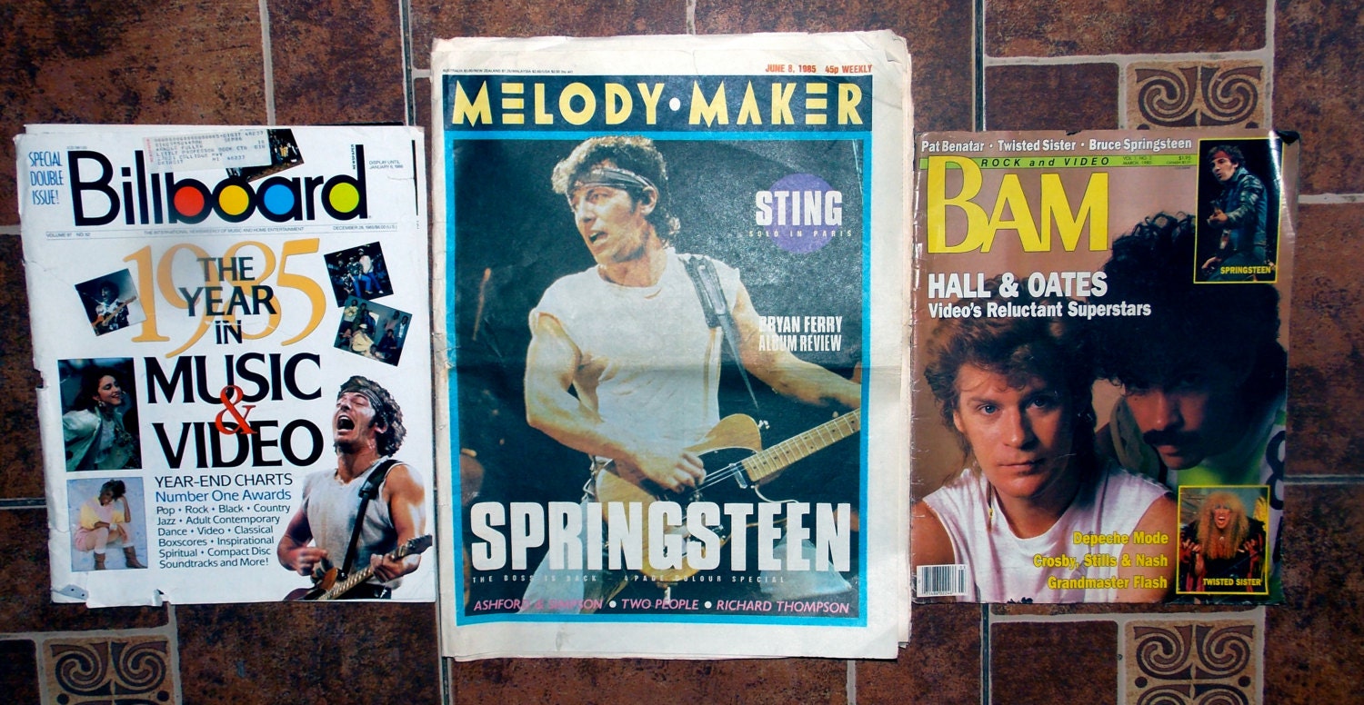 SALE-Lot Of 3 Almost IMPOSSIBLE To Find Vintage 80's Rock And Roll/ Music Magazines.B.A.M.Billboard and Melody Maker.Historical/Rocker/Retro