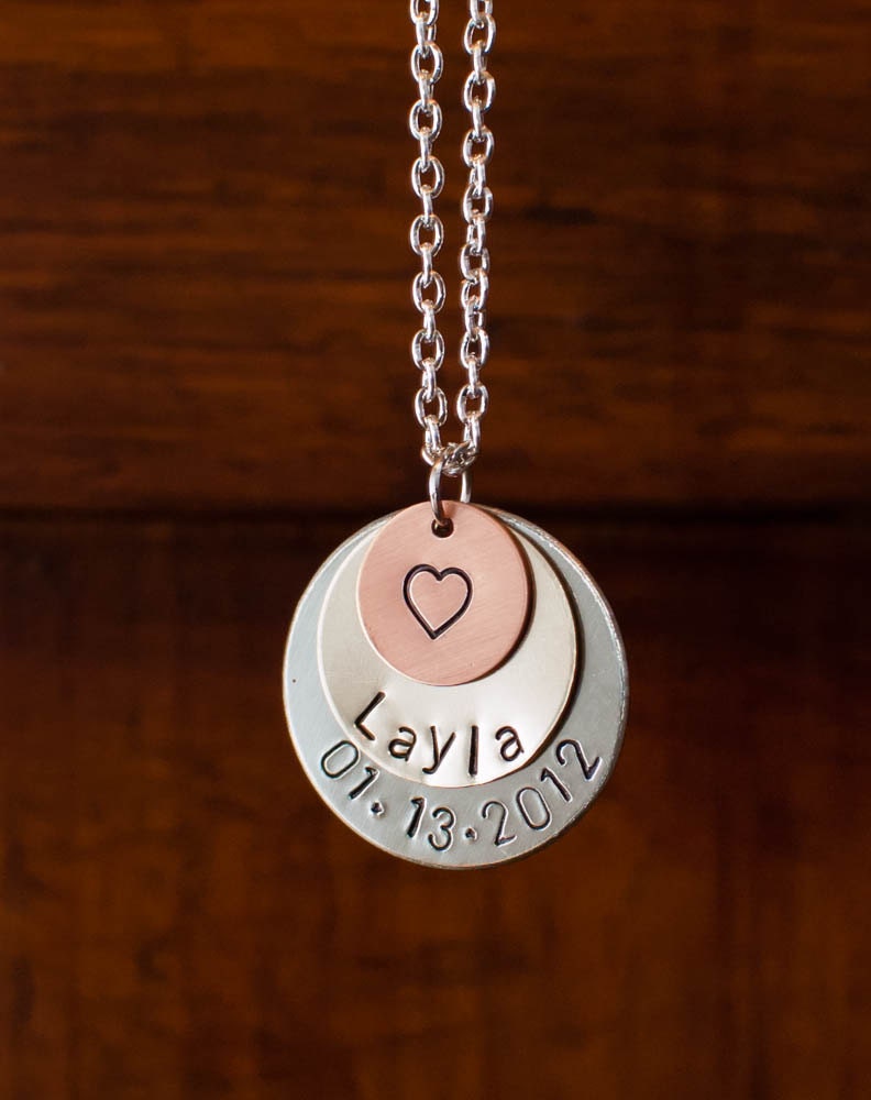 Hand Stamped Mixed Metal Pendant with necklace -  Copper, Brass and/or Silver Nickel (adoption fundraiser)