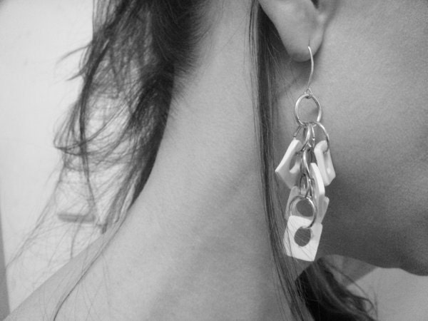 White Wedding Squares Earrings- Porcelain Jewelry - Dangle Earrings , Sterling Silver ,Geometric  Earring,Modern jewelry