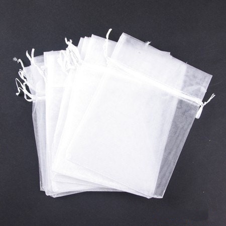 50 pcs 3.6'' x 4.8'' White  Organza Gift Pouch Small Organza bag Mini Wedding Favor Jewelry Candy Bag