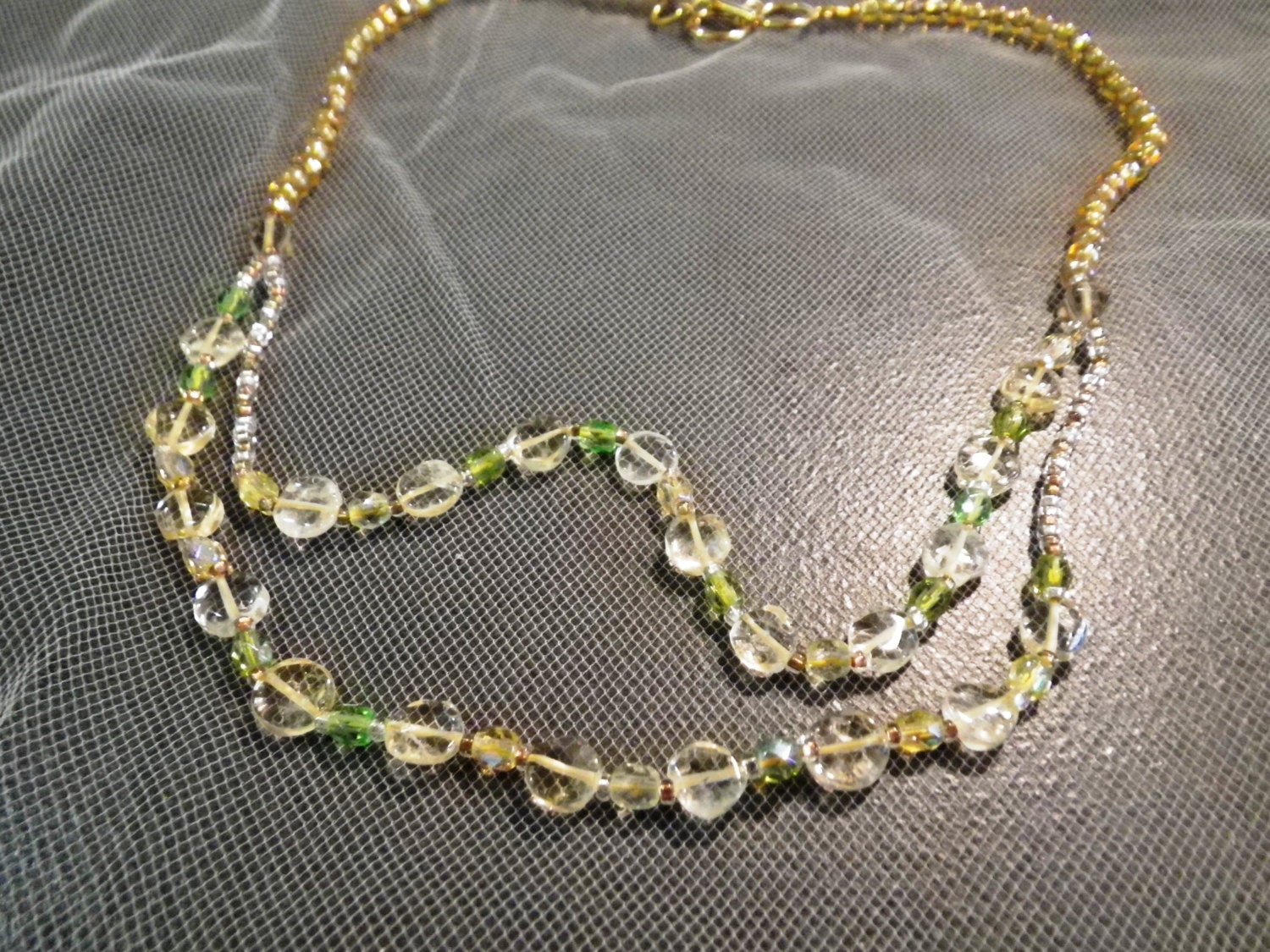Citrine and  Green Bead Necklace, citrine and green crystal necklace,  double strand necklace, springtime jewelry
