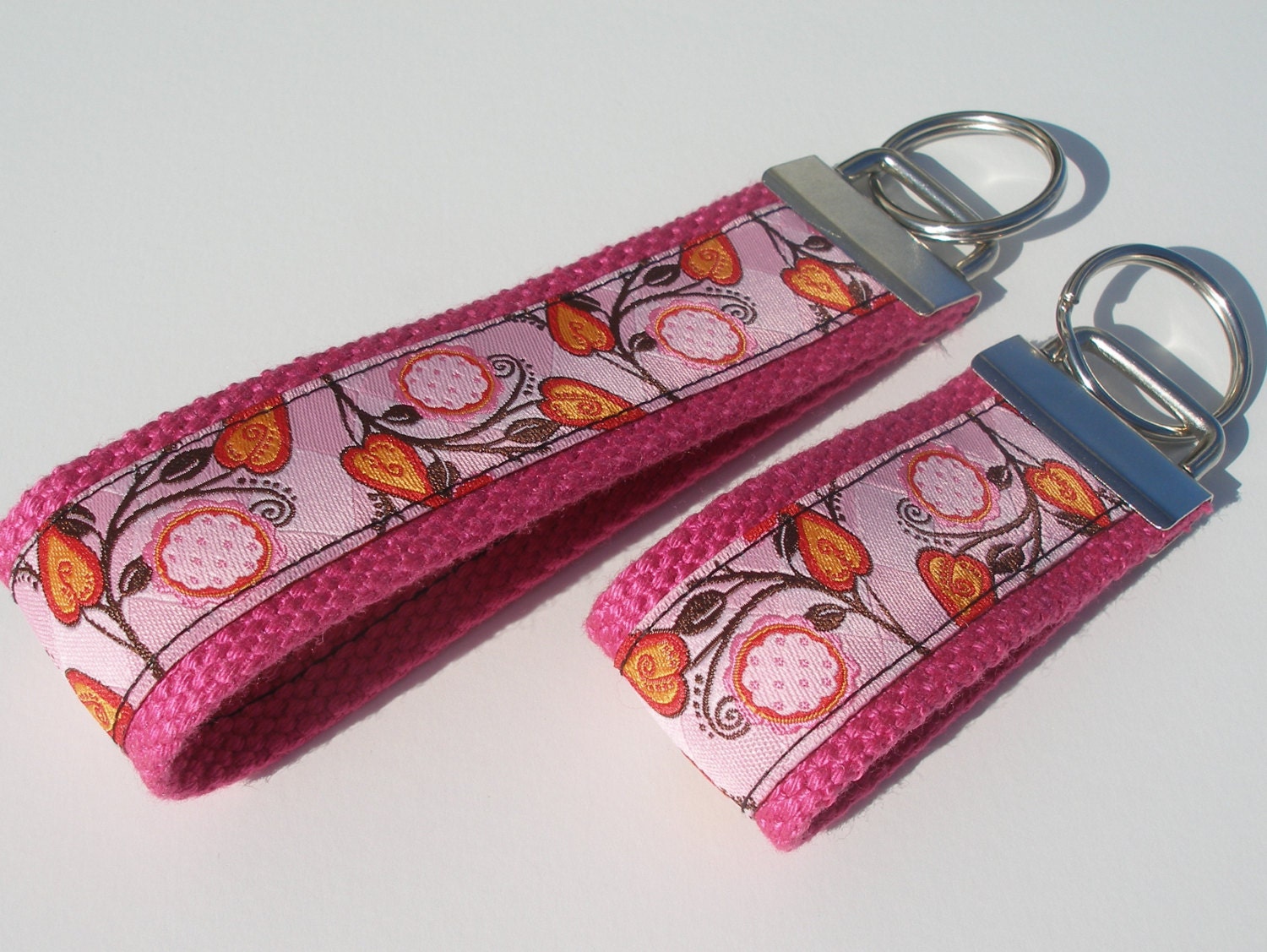 Pink Floral Key Fob - Key Ring, Key Chain - choices of sizes, full wrist or mini