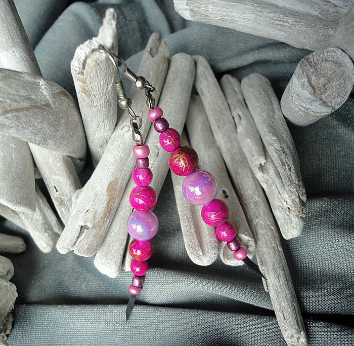 Pink beaded earrings.