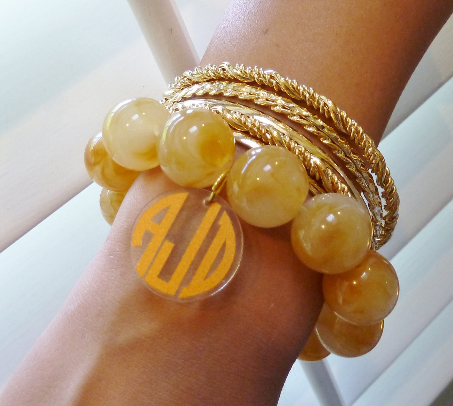 Monogrammed Bracelet - Bangle Set with Monogrammed Acrylic Disc