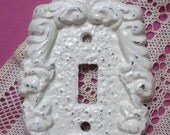 Antique White Light Switch Cover - Cast Iron Wall Decor - Shabby Chic Nursery - Romantic - Victorian Cottage
