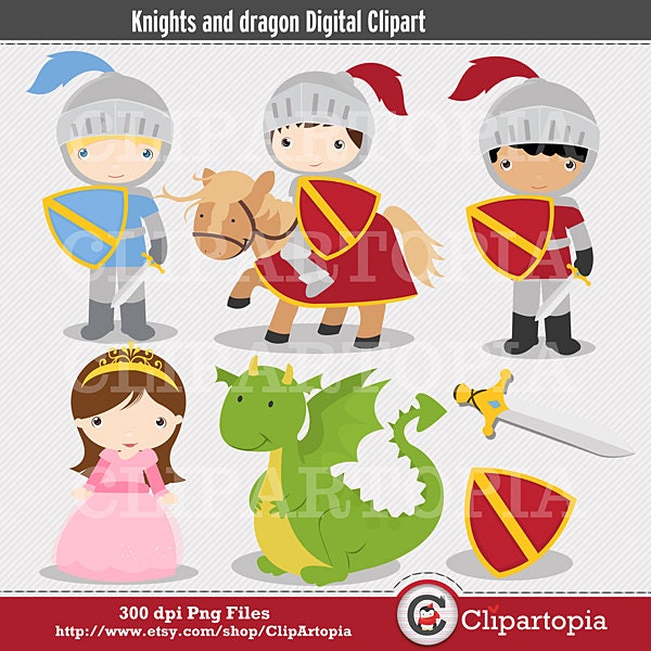 Knights and Dragon Digital Clipart For Personal and Commercial Use/INSTANT DOWNLOAD Il_170x135