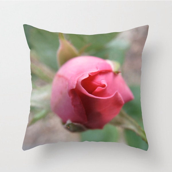 Red Rose Bud. Photo Pillow Cover. Pink. Floral. Original Art. Water Drop. Home Decor. Statement. Housewares. Nature.