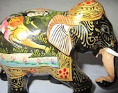 Indian hand made royal traditional elephant meena kari printed wooden handicraft statue ethnic vintage home decoration art