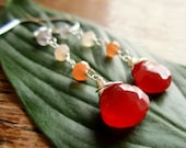 Orange Dangle Earrings in Sterling Silver Ombre Moonstone Drops - Gemstone Wire Wrapped Jewelry