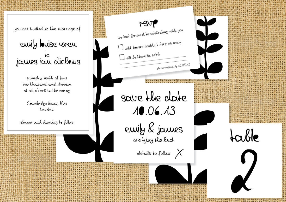 Printable Wedding Stationery set - customisable - Contemporary black & white design -  Digital - Invitation - Save the Date - RSVP