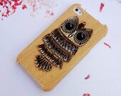 iPhone 4 case, Copper OWL Bird designer case Plastic Wood iPhone 4 Case,cute deluxe Handmade Phone Case iPhone 4 case Hard Cover Skin 4S