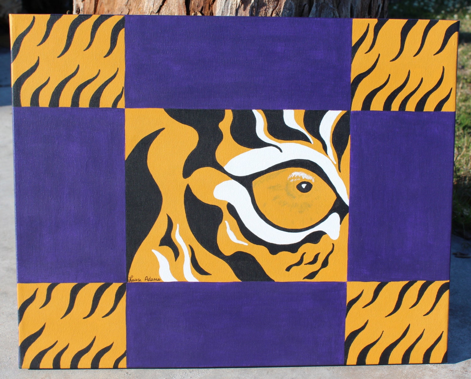 LSU Eye of theTiger, purple and gold original painting, 16 X 20 inches,