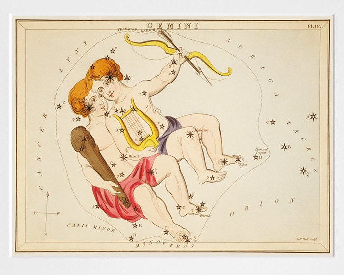 Gemini - Signs of the Zodiac - Astrological Chart - 19th Century  - 12" x 16" - Art Print