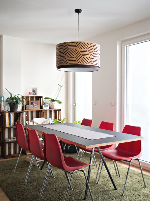 XXL Lampshade made of wood with cut-outs / Handmade