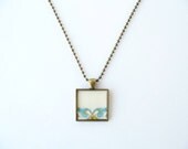 Florentine design necklace. Italian paper square brass cameo necklace. Ball chain