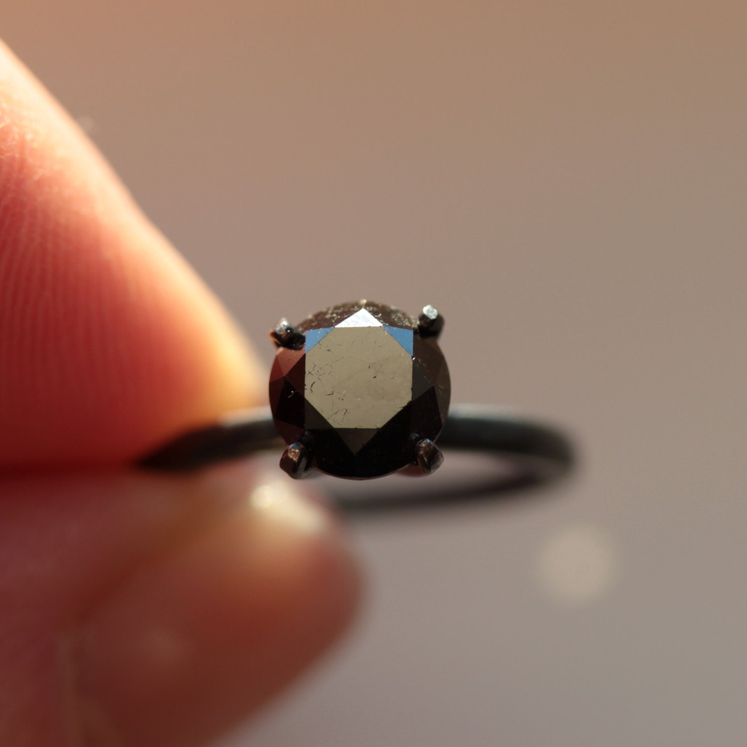 Custom 1.5 CTW Plus Black Diamond Engagement Ring in Oxidized Sterling Made to Order in Your Size