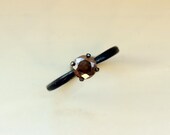 Rustic 5mm Round Cut Brown Diamond Solitaire in Oxidized Sterling Silver Ready to Ship in Sizes 5 - 7.5