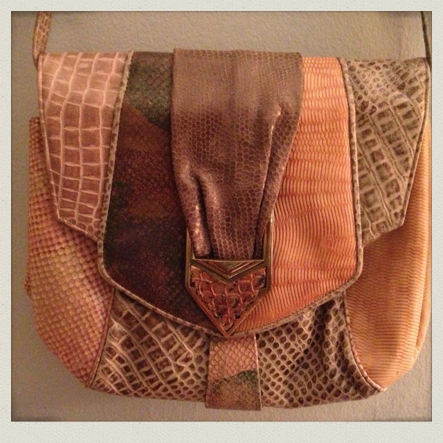 VINTAGE DESIGNER Sharif Crocodile Snakeskin LEATHER Bag Purse Coachella Hipster 1980s