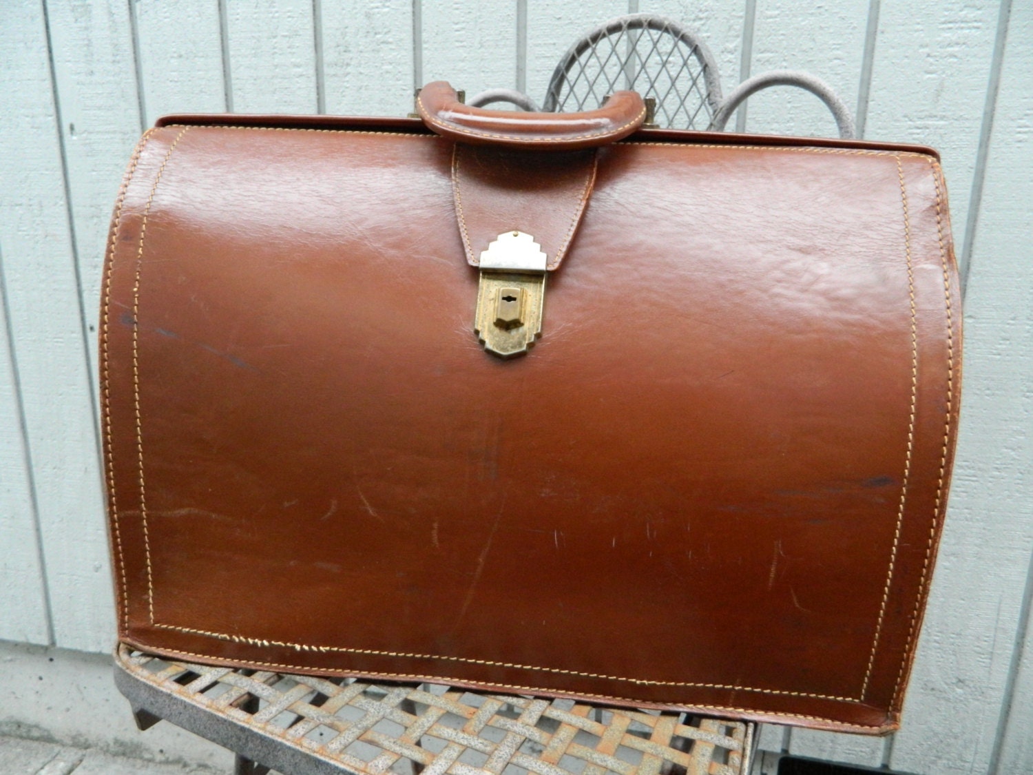Vintage 1950 top grain cowhide  Leather Briefcase / Satchel / Doctor bag
