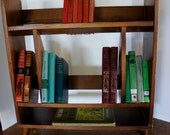 mid century wooden book shelf library style danish taper legs tilted shelves 25 x 28