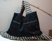Large Striped, Black Deniem HandBag by Mirtill Handmade Eco Friendly Upcycled Recycled