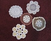 Vintage Crocheted Doilies, Lot 5, Ecru Cotton, Colored, Farm House, Shabby Chic, Home Decor