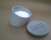 Kreteware Concrete -  tilted bowl bottom concrete salt cellar spice jar with etched SALT lid