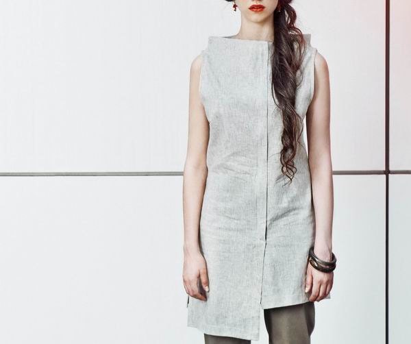 tunic,  Women Blouse, sleeveless tunic, women tunic, cotton satin high neck cleavage hidden zipper in front  designer dress asymmetrical