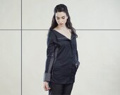 black jacket  for women, long sleeves top, cotton satin lycra,  gray jacket , asymmetrical zipper in front , two colors , well fitted