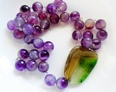 Purple Agate Necklace -  Sterling Silver Purple and Green Gemstone Handmade Beaded Necklace